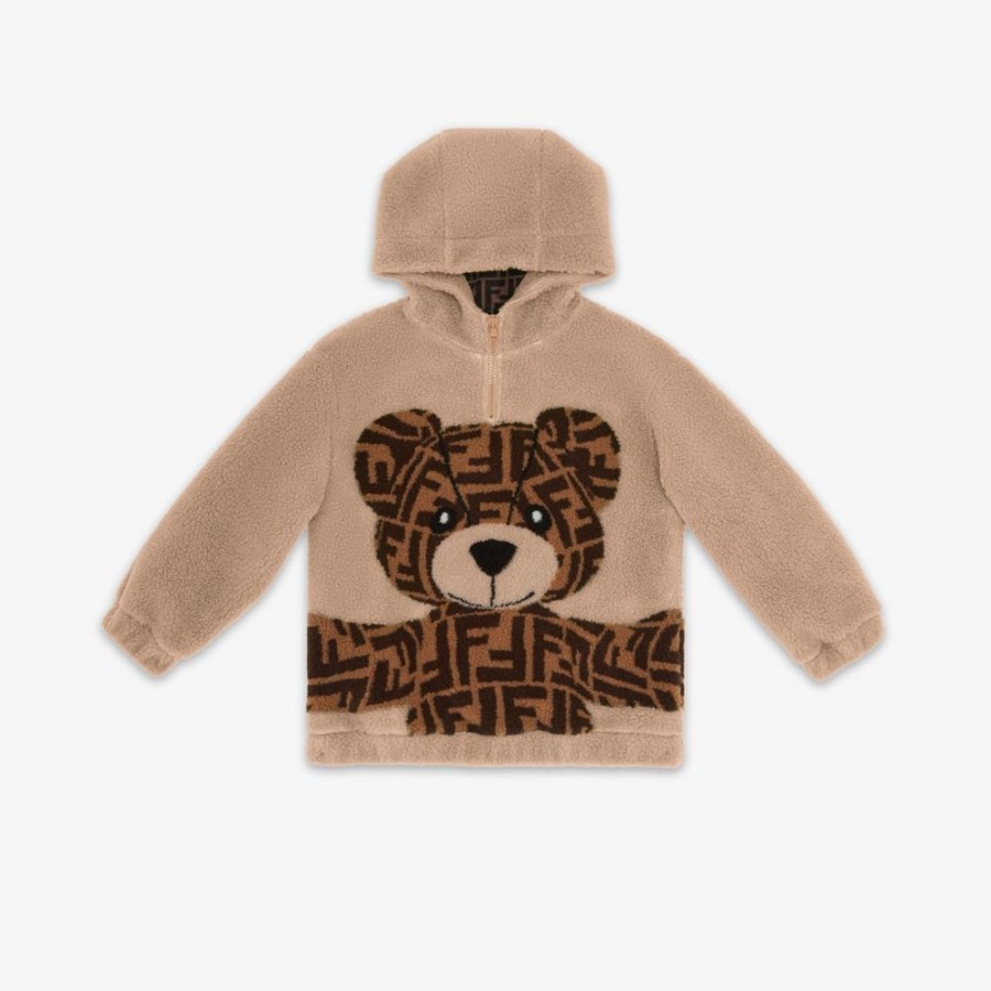 Bambini Fendi Abbigliamento | Felpa Orsetto In Lana Beige