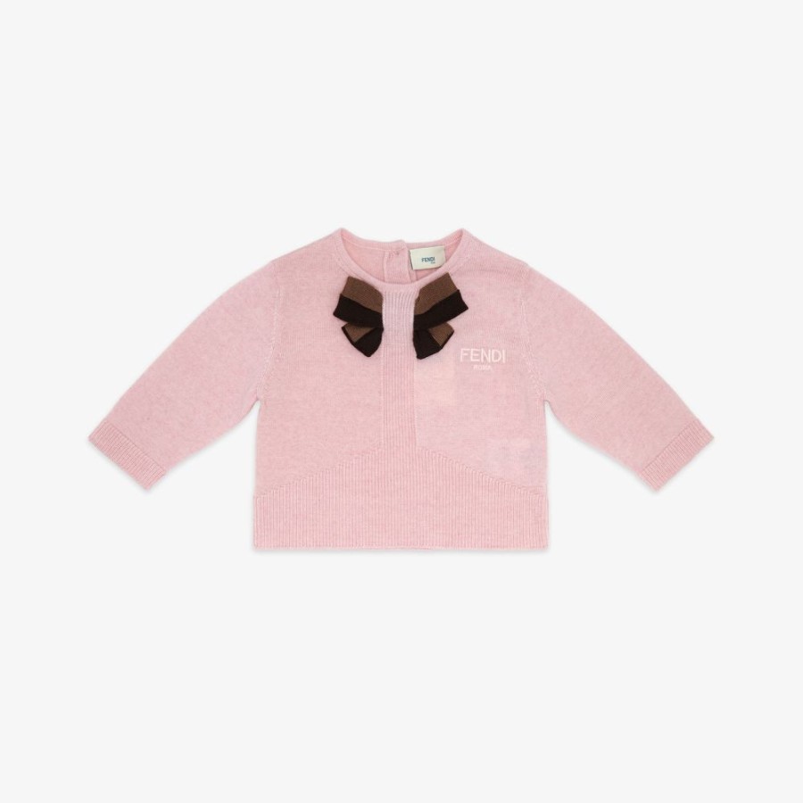 Bambini Fendi Bambina | Cardigan Baby In Maglia Rosa