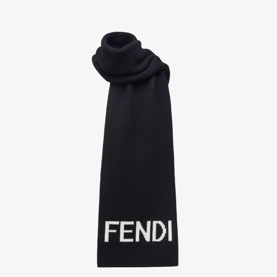 Uomo Fendi Sciarpe | Sciarpa In Lana Nera