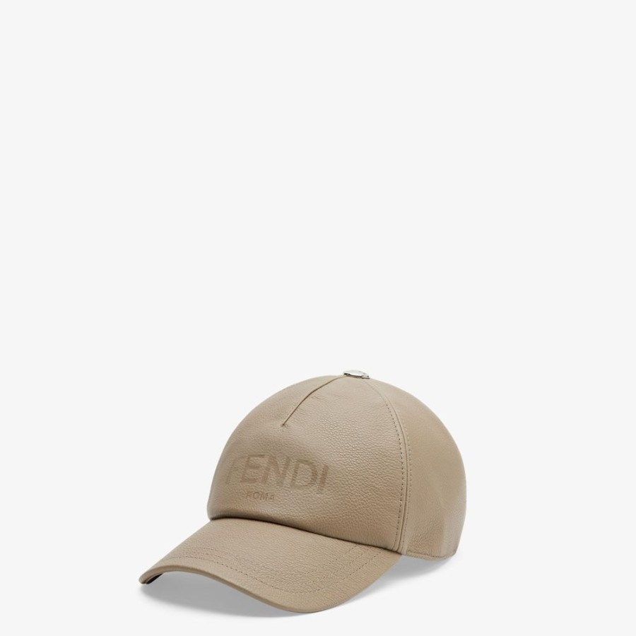 Uomo Fendi Cappelli E Guanti | Baseball Cap In Pelle Beige