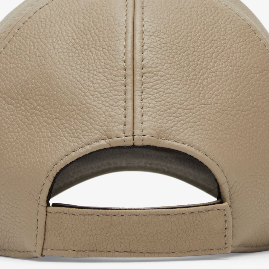 Uomo Fendi Cappelli E Guanti | Baseball Cap In Pelle Beige