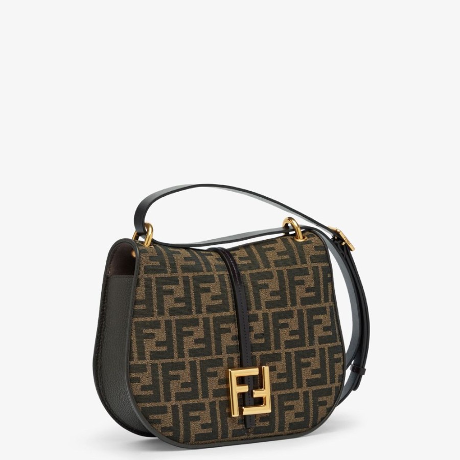 Donna Fendi Borse A Spalla E Tracolle | Borsa In Tessuto Ff Jacquard Marrone E Pelle