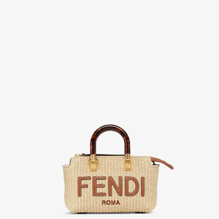 Donna Fendi Borse Mini | Borsa Boston Piccola In Paglia Naturale