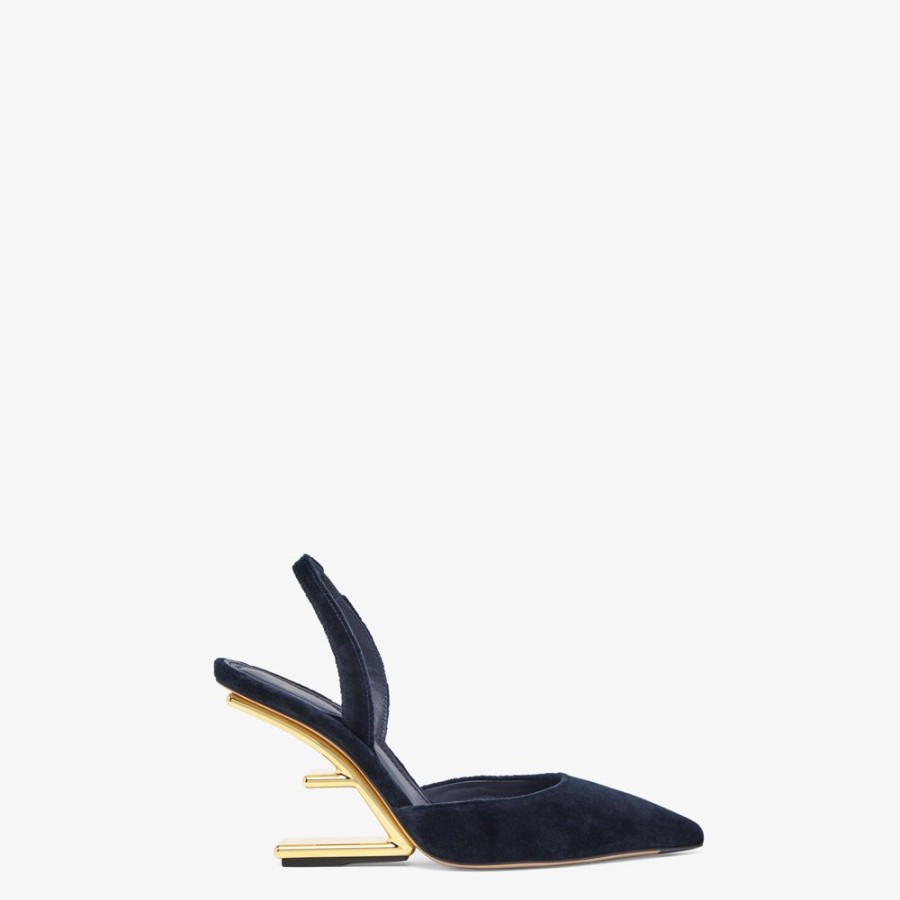 Donna Fendi Decollete | Slingback Tacco Alto In Velluto Blu