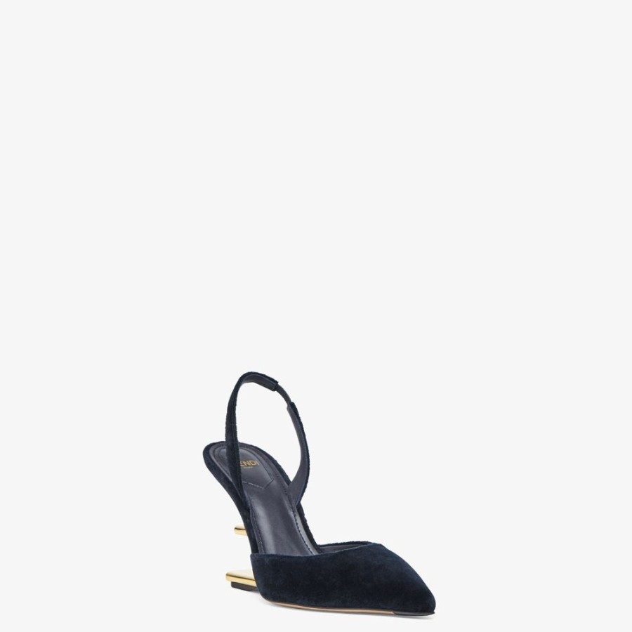 Donna Fendi Decollete | Slingback Tacco Alto In Velluto Blu