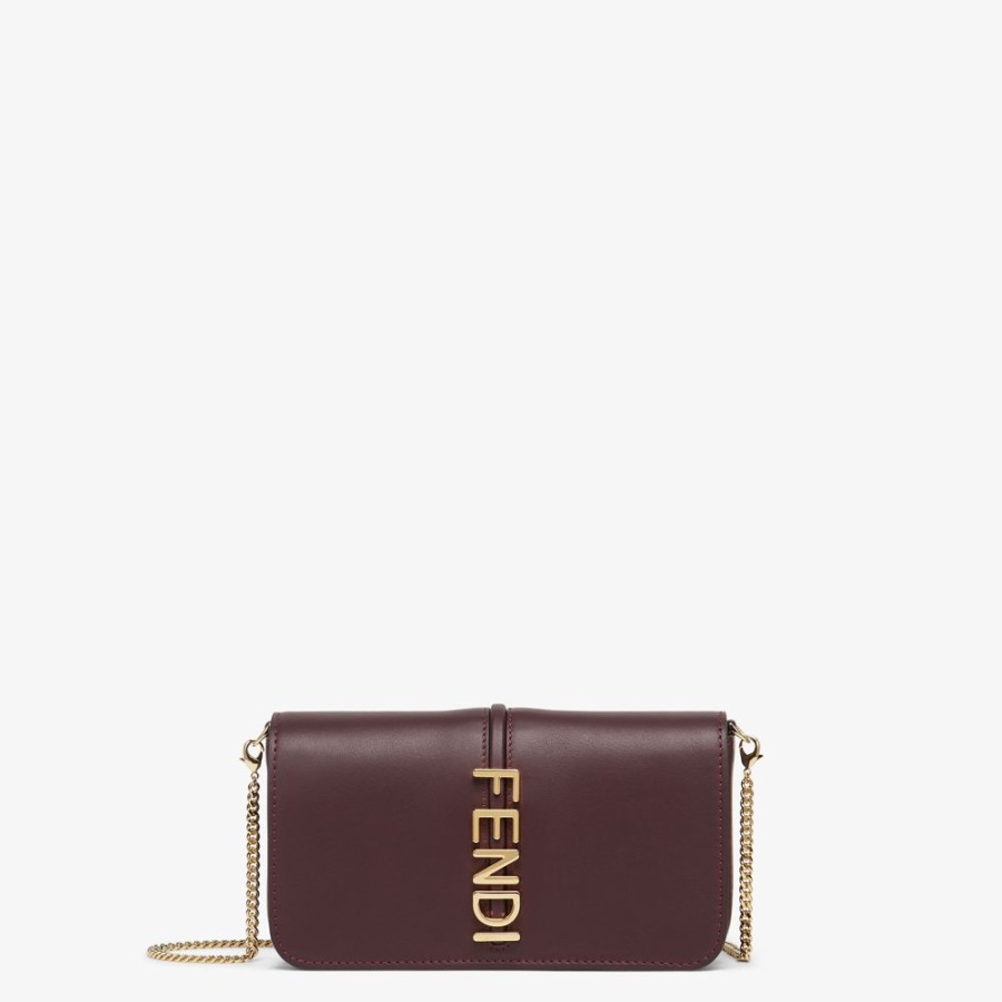 Donna Fendi Portafogli Con Catena | Portafoglio In Pelle Bordeaux