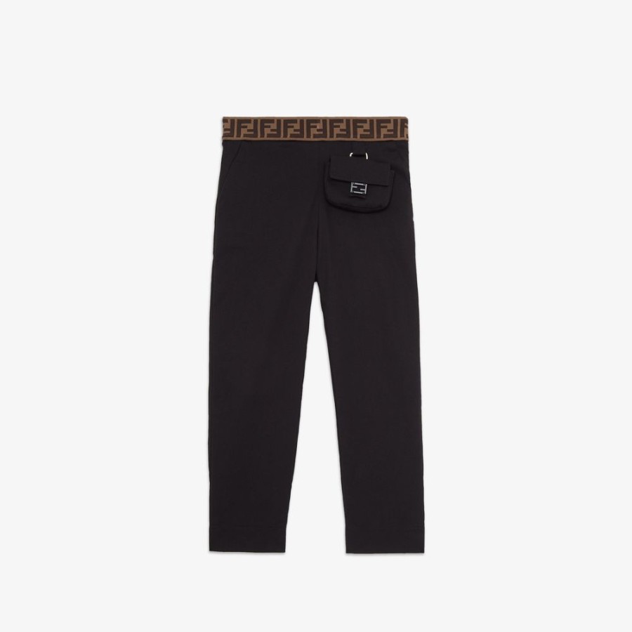 Bambini Fendi Abbigliamento | Pantalone Junior In Gabardina Stretch Nera