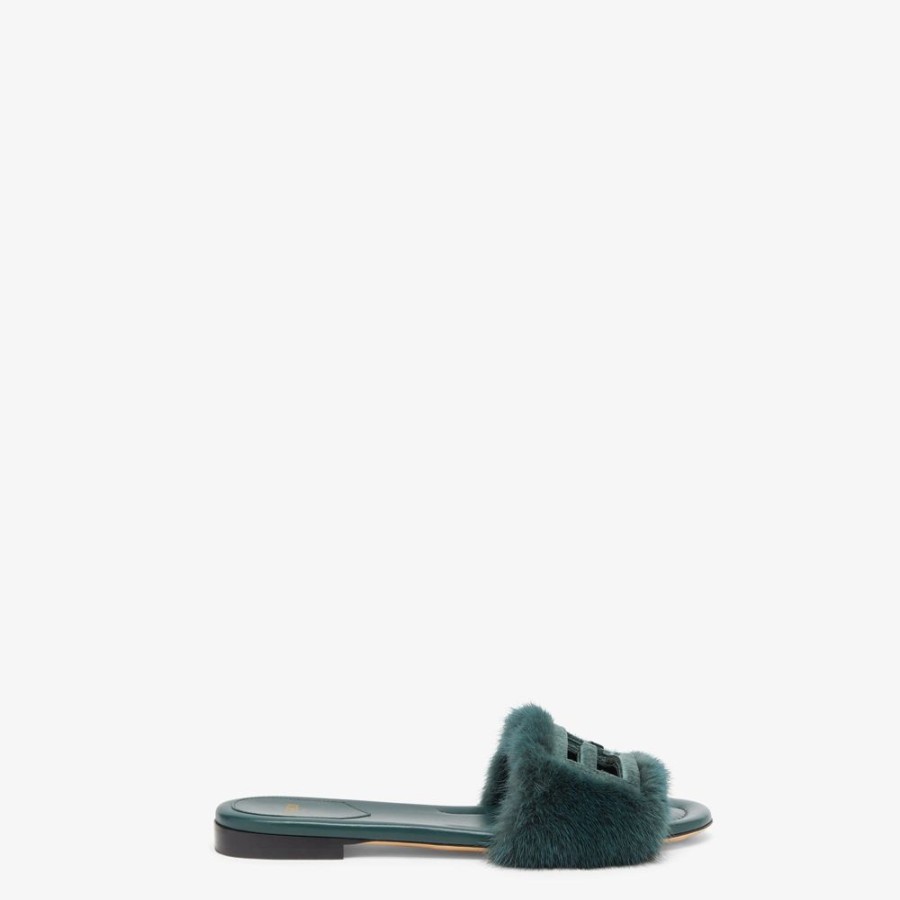 Donna Fendi Slides E Sandali | Slide In Visone Verde