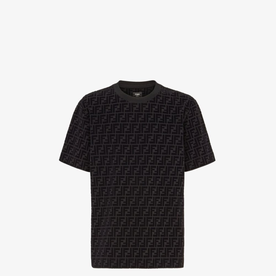 Uomo Fendi T-Shirt E Polo | T-Shirt In Piquet Nero