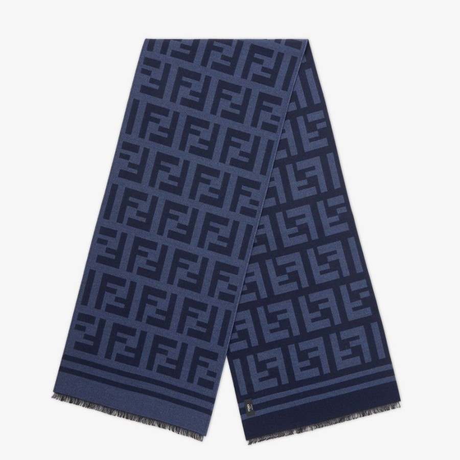 Uomo Fendi Sciarpe | Sciarpa In Lana E Seta Blu