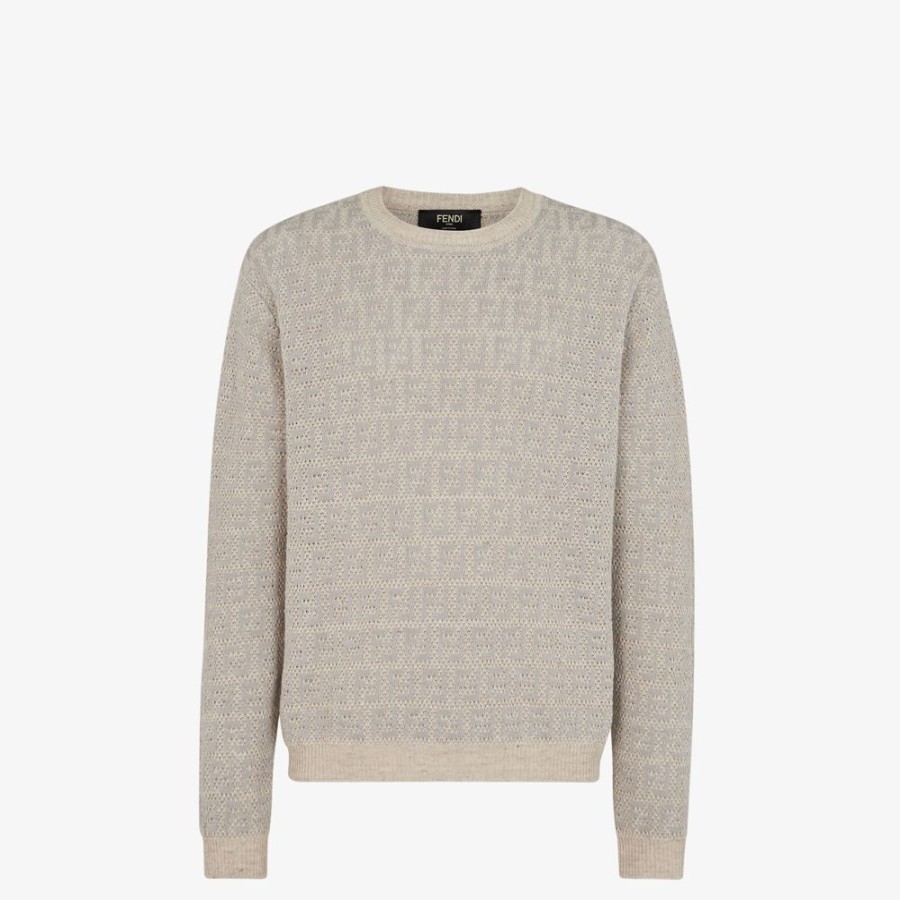 Uomo Fendi Maglieria | Pullover Grigio In Lino, Cotone E Seta