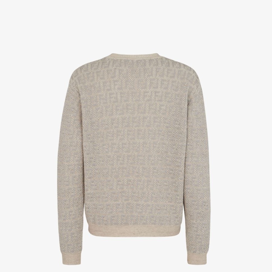 Uomo Fendi Maglieria | Pullover Grigio In Lino, Cotone E Seta