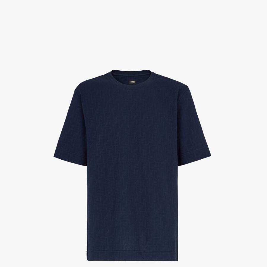 Uomo Fendi T-Shirt E Polo | T-Shirt In Piquet Blu