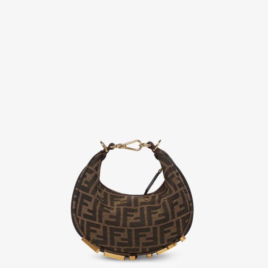 Donna Fendi Borse Hobo | Minibag In Tessuto Ff Jacquard Marrone