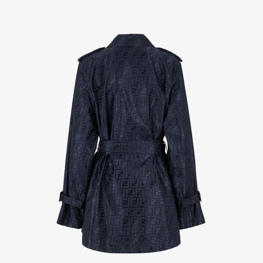 Donna Fendi Cappotti E Capispalla | Trench In Tessuto Ff Jacquard Blu