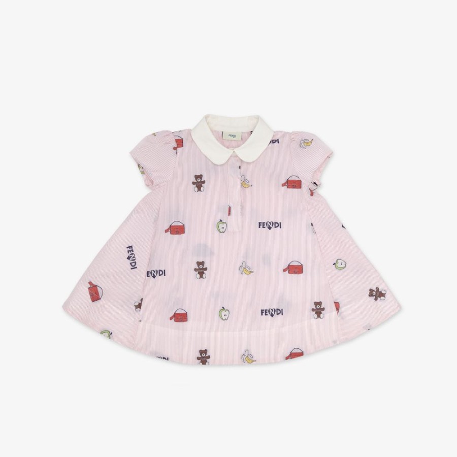 Bambini Fendi Bambina | Abito Baby In Popeline Rosa E Mutlicolor