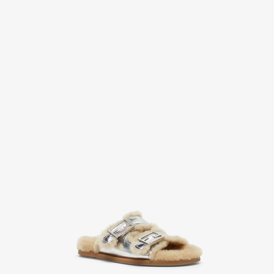 Donna Fendi Slides E Sandali | Slide In Nappa Argento