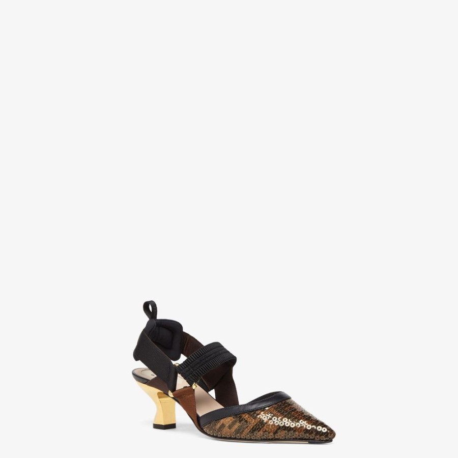 Donna Fendi Decollete | Slingback Tacco Medio In Rete Nera