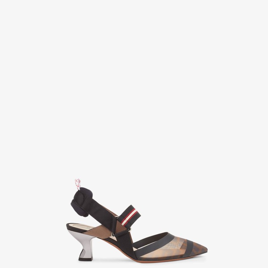 Donna Fendi Decollete | Slingback Tacco Medio In Rete Tecnica Multicolor