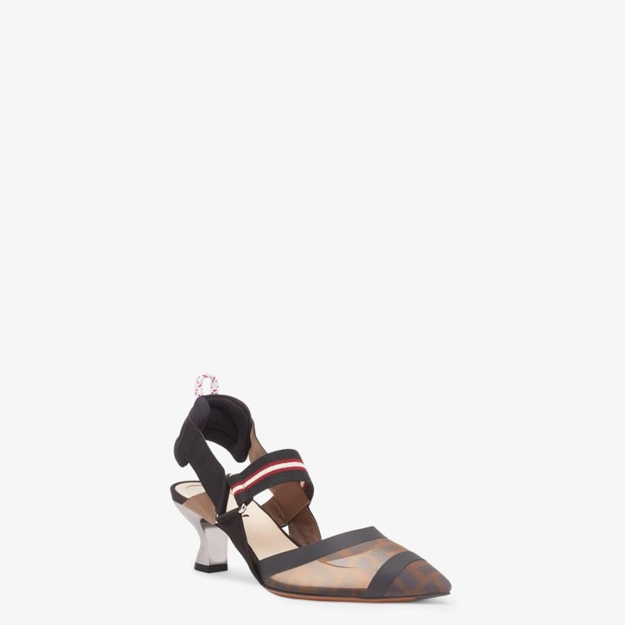 Donna Fendi Decollete | Slingback Tacco Medio In Rete Tecnica Multicolor