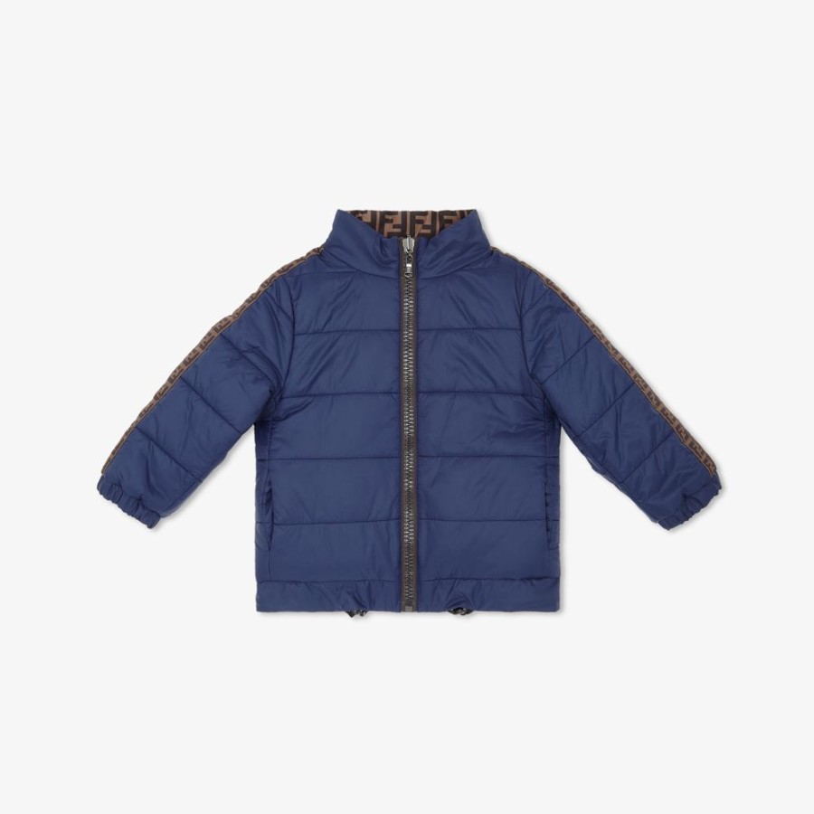 Bambini Fendi Abbigliamento | Piumino Reversibile Leggero Blu Navy E Logo