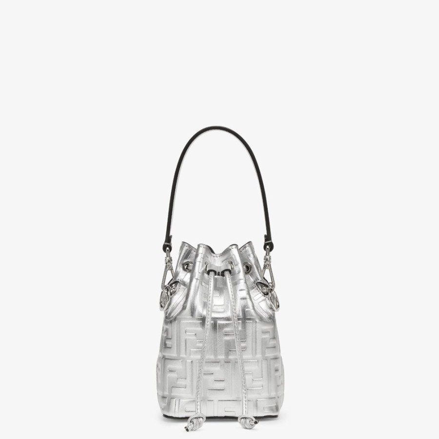 Donna Fendi Borse Mini | Minibag In Pelle Argento Con Motivo Ff