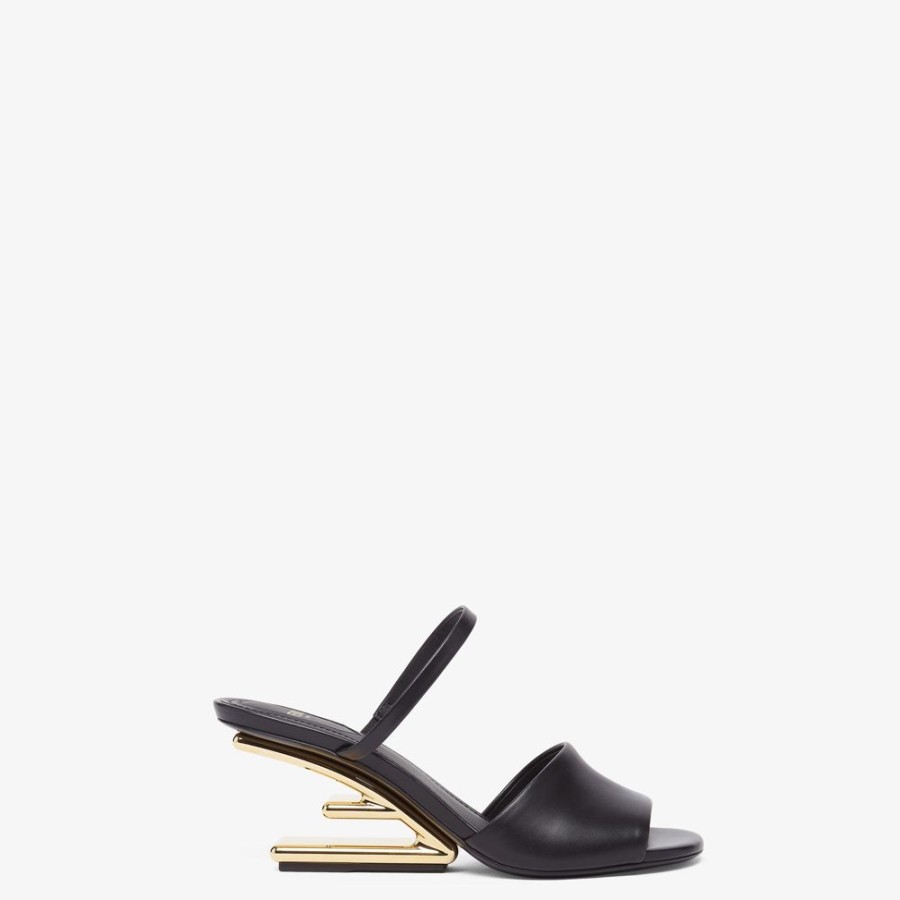 Donna Fendi Slides E Sandali | Sandalo Tacco Medio In Pelle Nera