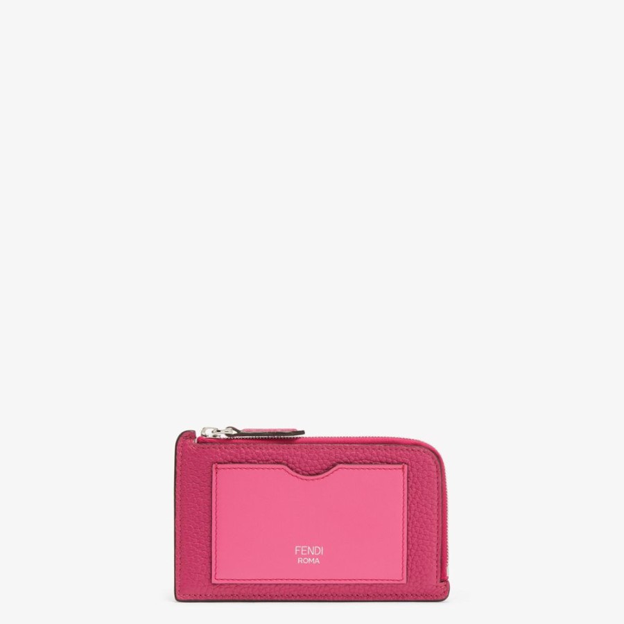 Donna Fendi Portacarte E Piccoli Accessori | Porta Carte In Pelle Bicolore Fucsia E Rosa Scuro