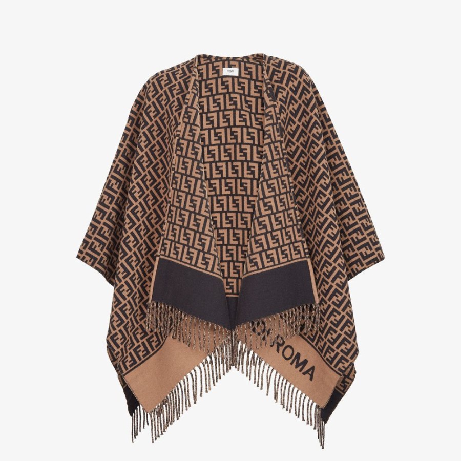 Donna Fendi Sciarpe E Poncho | Poncho In Lana E Cashmere Marrone