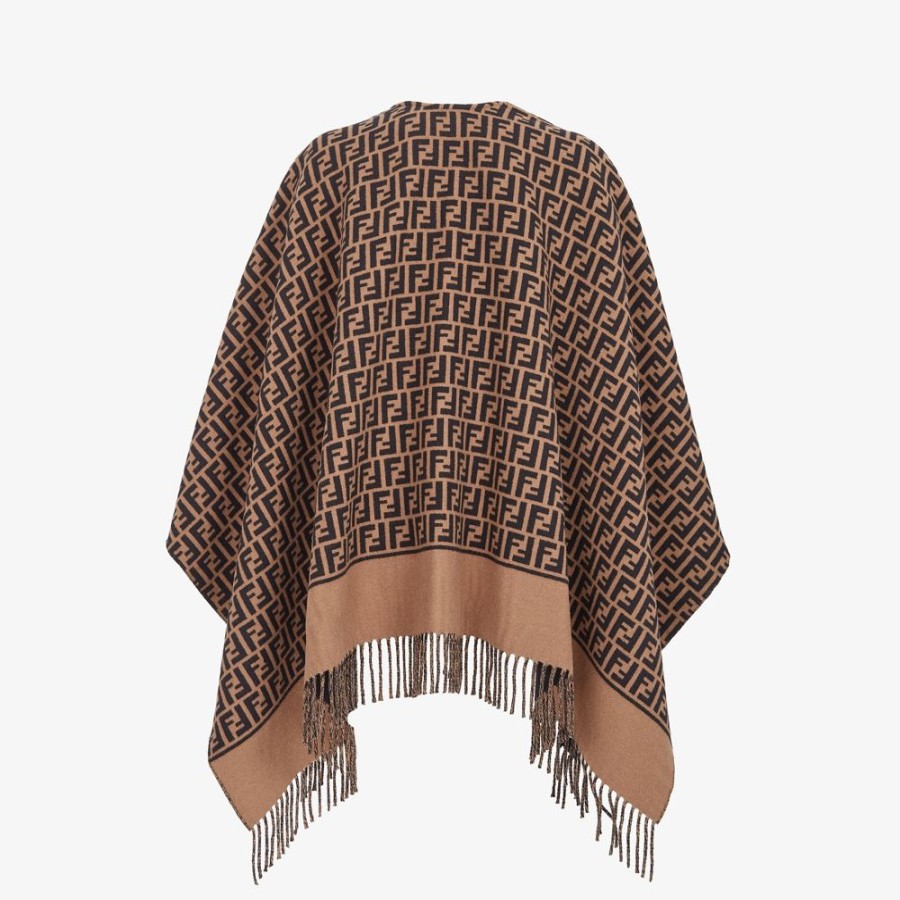 Donna Fendi Sciarpe E Poncho | Poncho In Lana E Cashmere Marrone