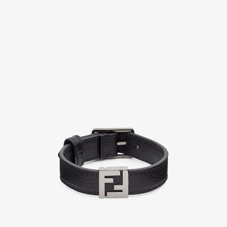 Uomo Fendi Bracciali | Bracciale In Pelle Nera