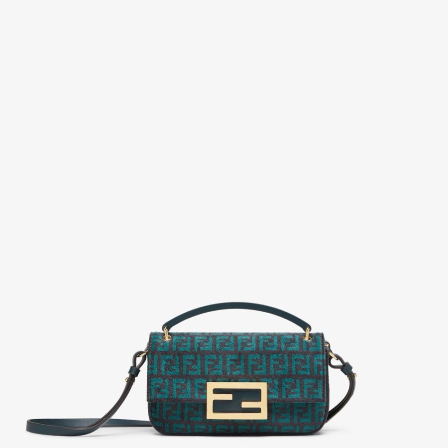 Donna Fendi Borse Mini | Pouch In Tessuto Tapestry Verde Scuro Con Motivo Ff