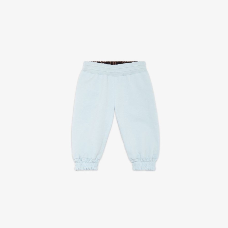 Bambini Fendi Bambina | Pantaloni Double Face In Nylon Ff E Felpa Azzurra