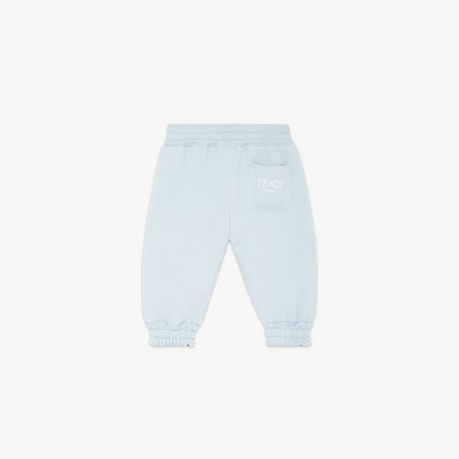 Bambini Fendi Bambina | Pantaloni Double Face In Nylon Ff E Felpa Azzurra