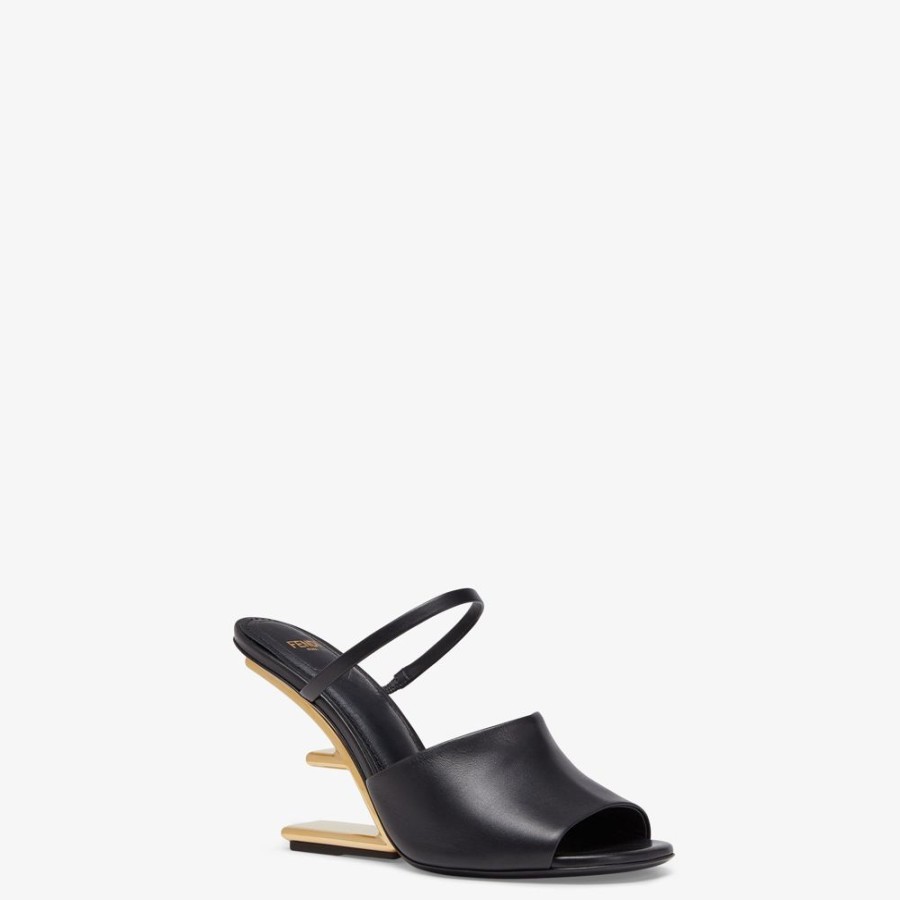 Donna Fendi Slides E Sandali | Sandalo Tacco Alto In Pelle Nera