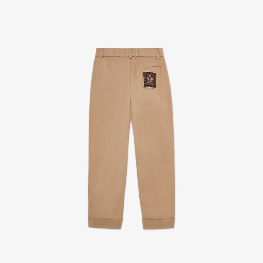 Bambini Fendi Abbigliamento | Pantaloni Junior In Gabardina Stretch Beige