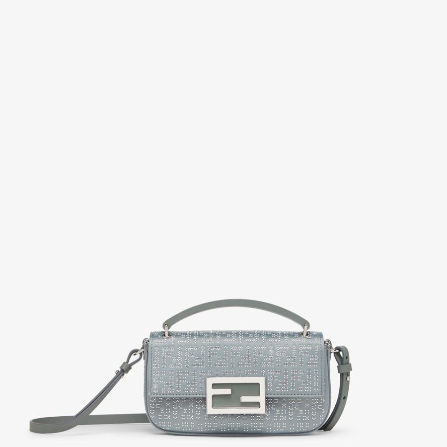 Donna Fendi Borse Mini | Pouch In Raso Grigioverde Notte Con Cristalli