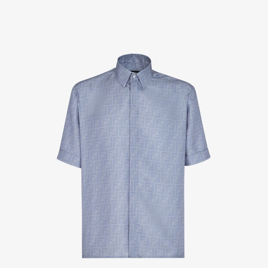 Uomo Fendi Camicie | Camicia In Seta Azzurra