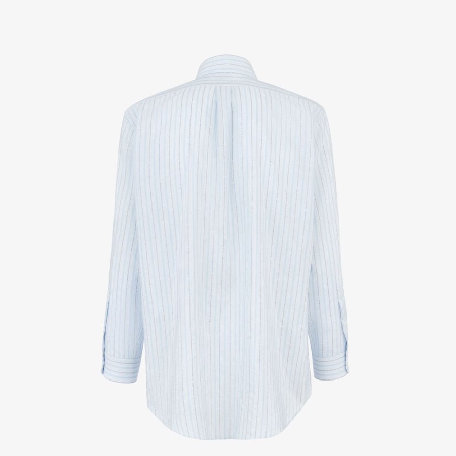 Uomo Fendi Camicie | Camicia In Seta E Cotone Azzurro