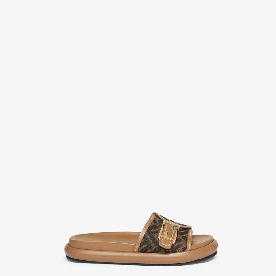 Donna Fendi Slides E Sandali | Slide In Tessuto Marrone