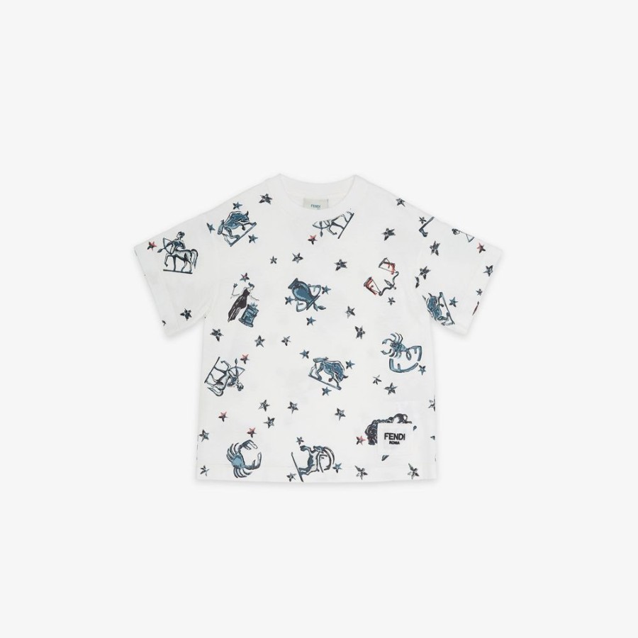 Bambini Fendi Abbigliamento | T-Shirt Junior Mini Me In Jersey Bianco E Stampa Multicolor