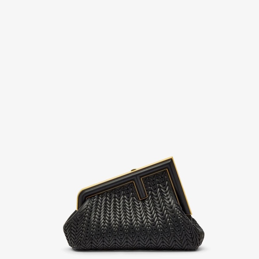 Donna Fendi Clutch E Pochette | Borsa In Pelle Intrecciata Nera