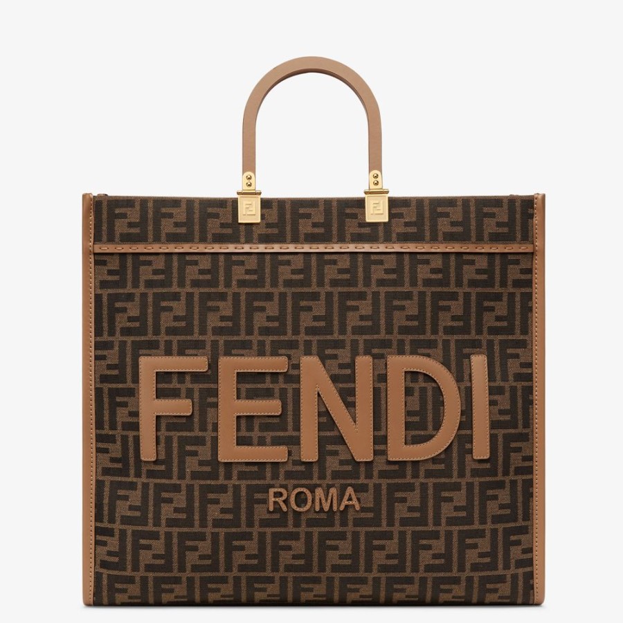 Donna Fendi Timeless | Shopper In Tessuto Jacquard Ff Marrone