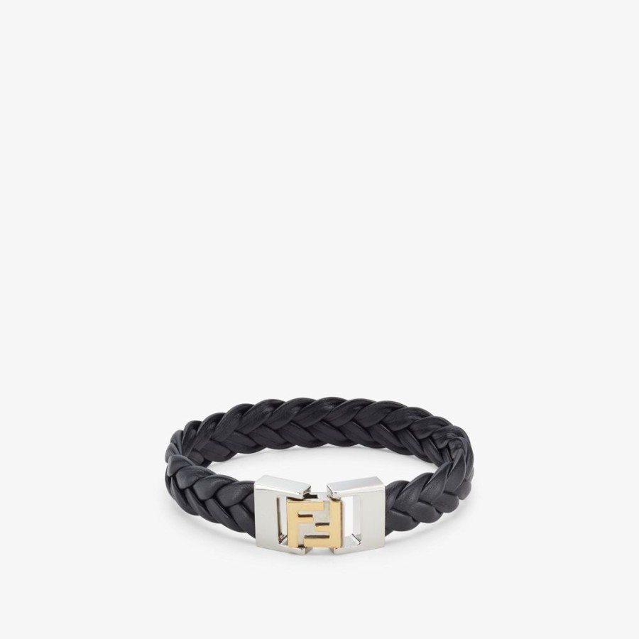 Uomo Fendi Bracciali | Bracciale In Pelle Nera