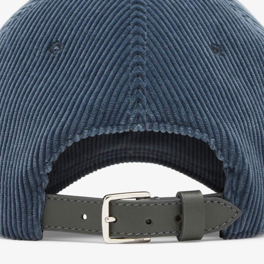 Uomo Fendi Cappelli E Guanti | Baseball Cap In Velluto Blu